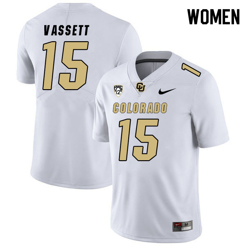 Women #15 Mark Vassett Colorado Buffaloes College Football Jerseys Stitched Sale-White